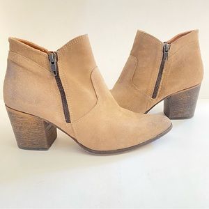 Freebird By Steven Womens Ankle Boots Booties Beige Leather Cuban Heels Zip 9